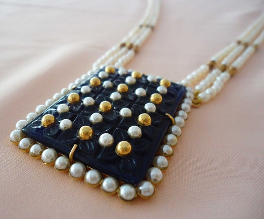 Gold Blue Carving Necklace
