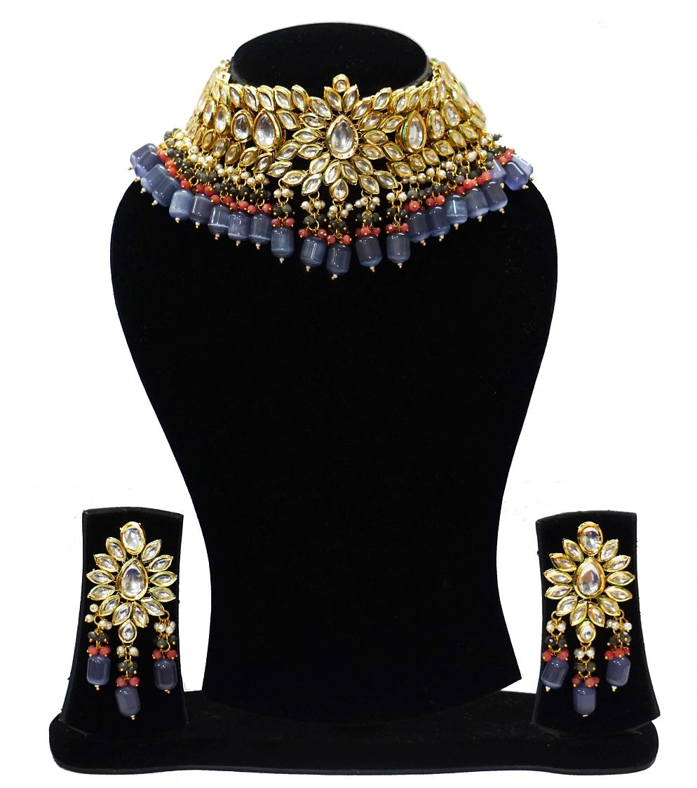 Alankar Kundan Chokar Purple Bridal Set