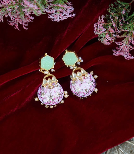 Alankar Pink Meenakari Jhumka