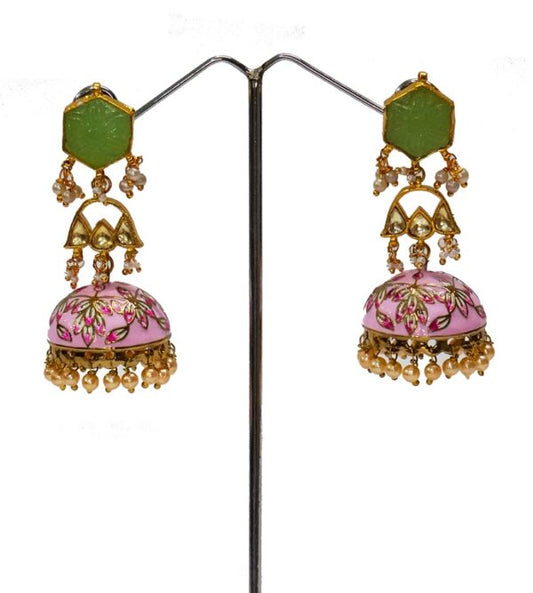 Alankar Pink Meenakari Jhumka