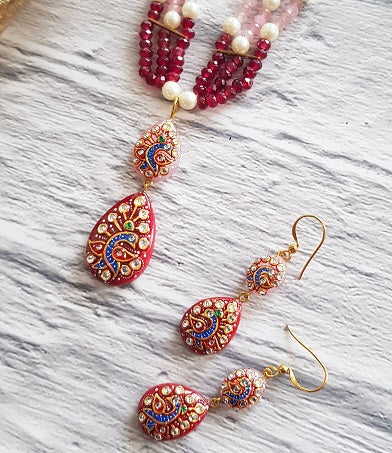 Rose Quartz & Red Onyx Necklace Set