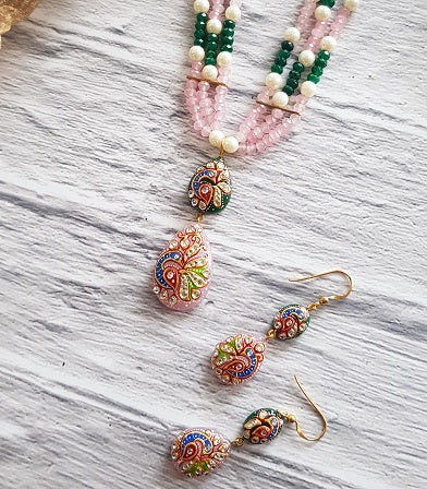 Rose Quartz & Green Onyx Necklace Set
