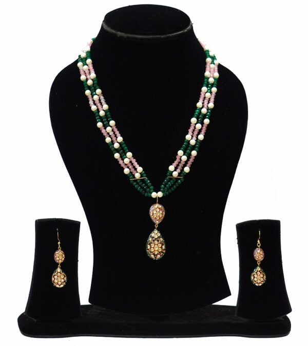 Green Onyx & Rose Quartz Necklace Set