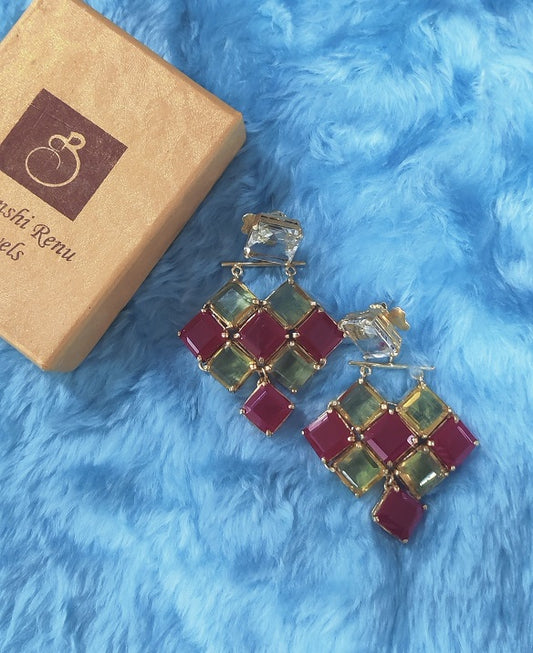 Citrine Ruby Square Dangler
