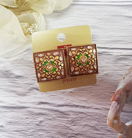 Pink Quartz Square Stud