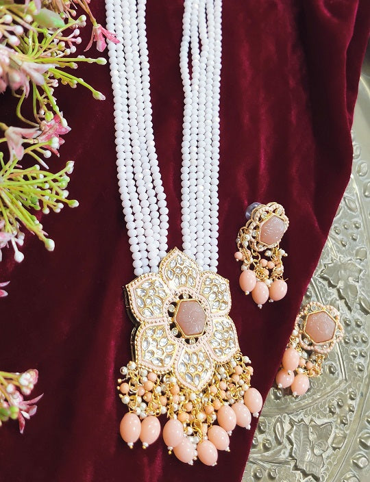 Alankar Peach Flower Long Necklace