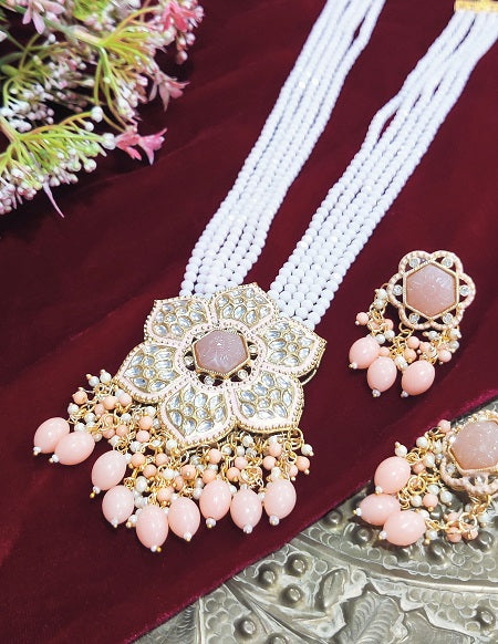 Alankar Peach Flower Long Necklace