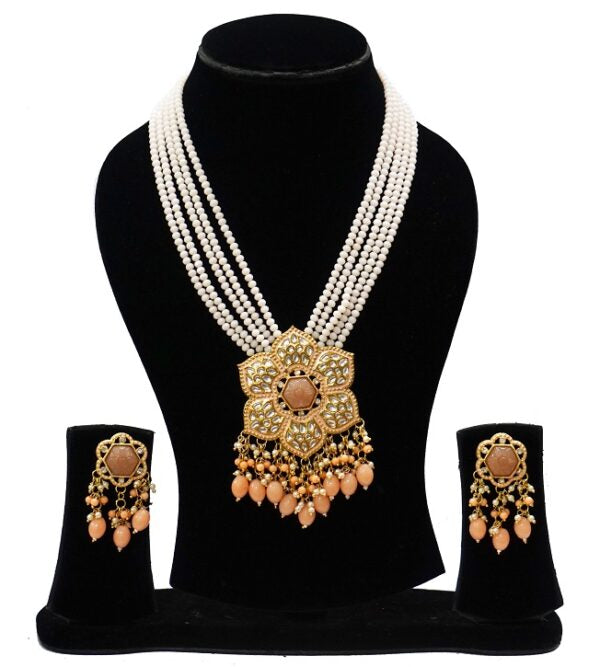 Alankar Peach Flower Long Necklace