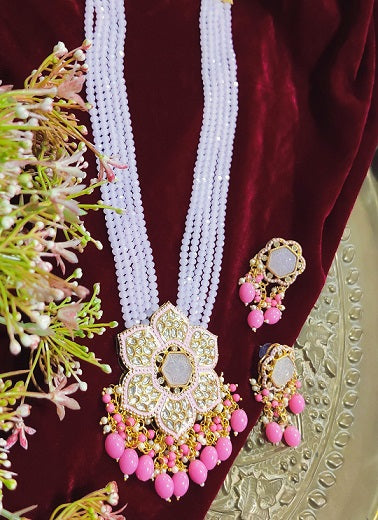 Alankar Pink Flower Long Necklace