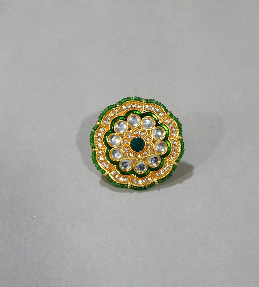 Alankar Green Kundan Ring