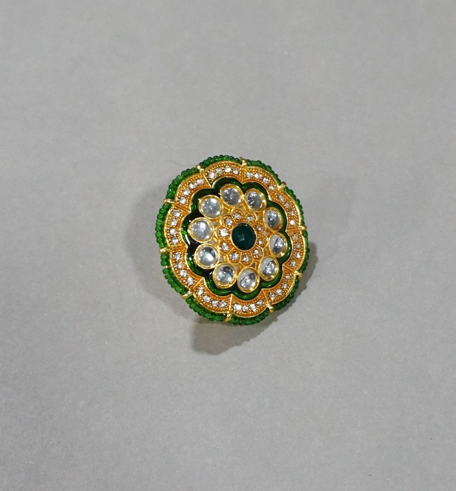 Alankar Green Kundan Ring