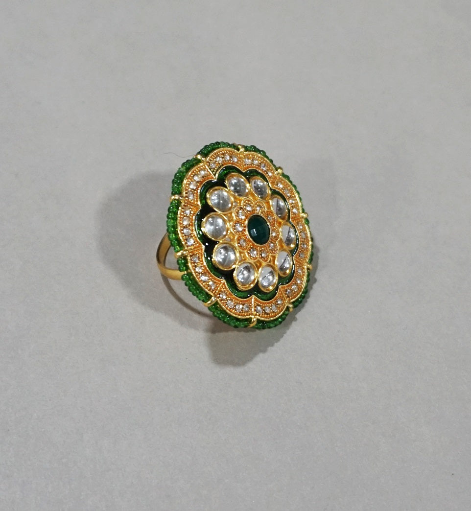 Alankar Green Kundan Ring