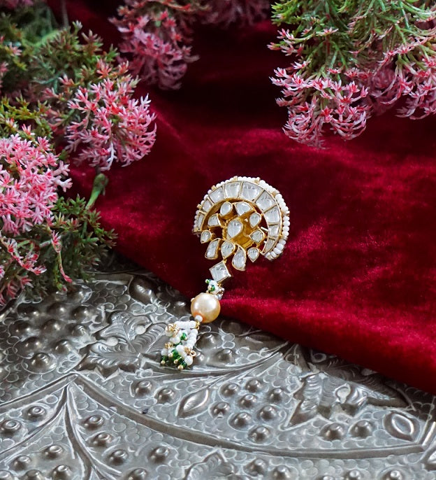 White Kundan Pearl Drop Ring