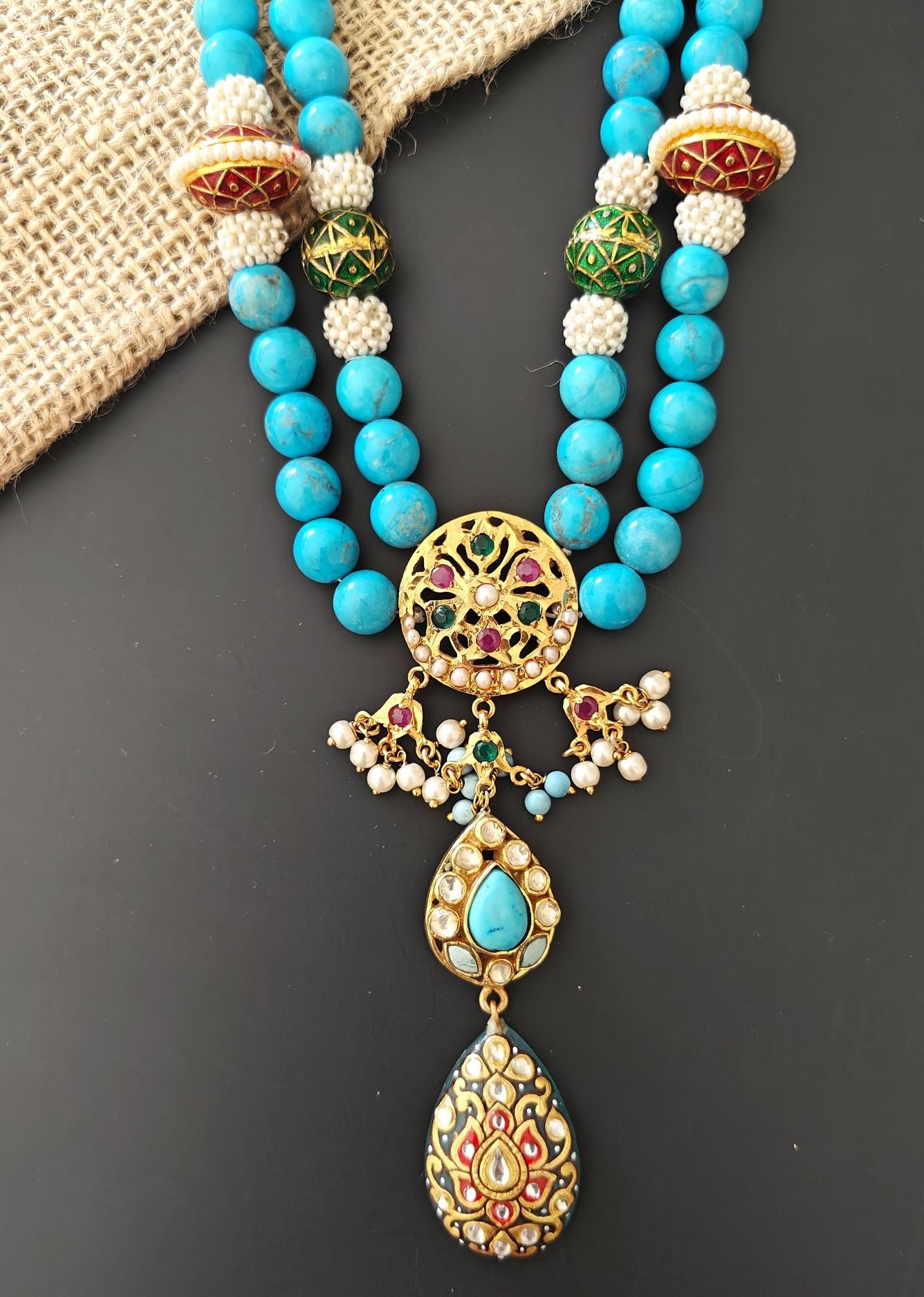 Turquoise Kundan Aari Royal Necklace