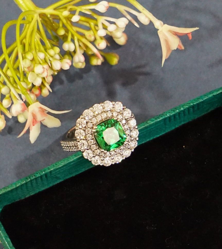 Green Square Cocktail Ring
