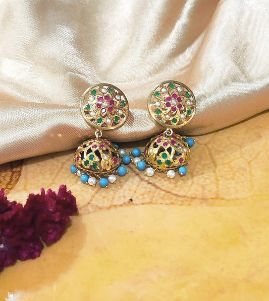 Aari Turquoise White Jhumka