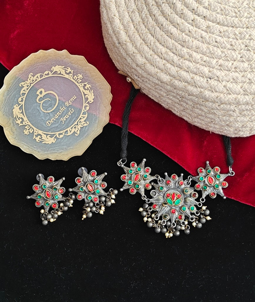 Alankar Floral Oxidized Chokar Set