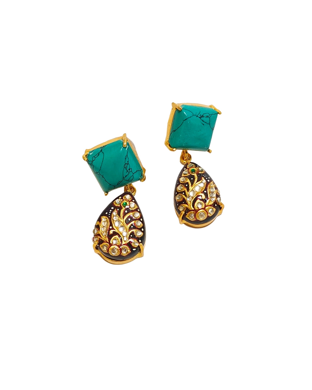 Alankar Turquoise Paint Pear Dangler Earrings