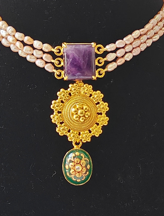 Alankar Amethyst Green Paint Necklace Set