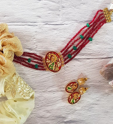 Red Peacock Necklace Set