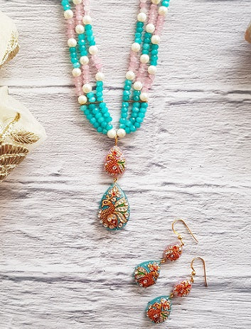 Rose Quartz & Aquamarine Necklace Set