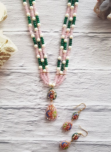 Rose Quartz & Green Onyx Necklace Set