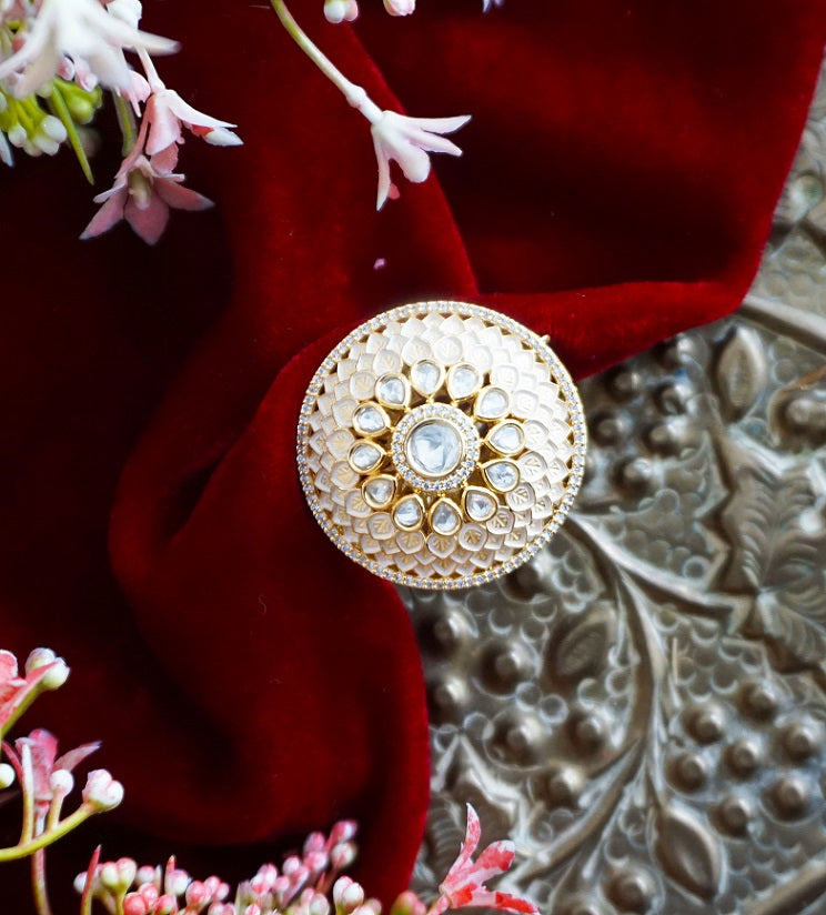 Alankar Peach Round Ring