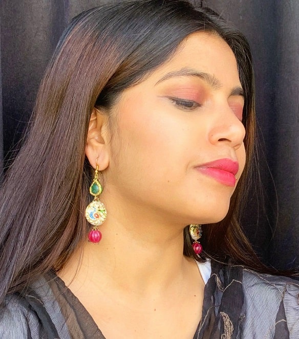 Peacock Pearl Red Green Drop Earrings
