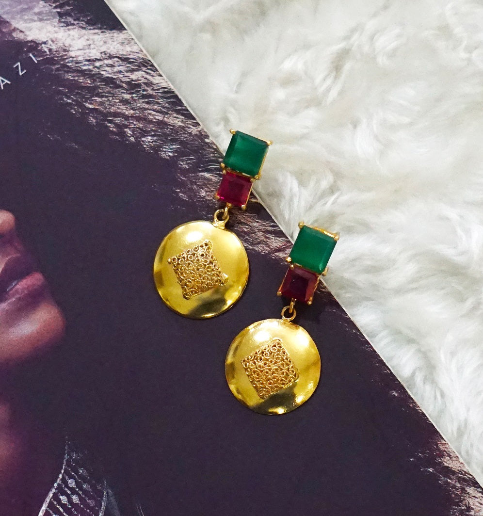 Green Red Filigree Dangler