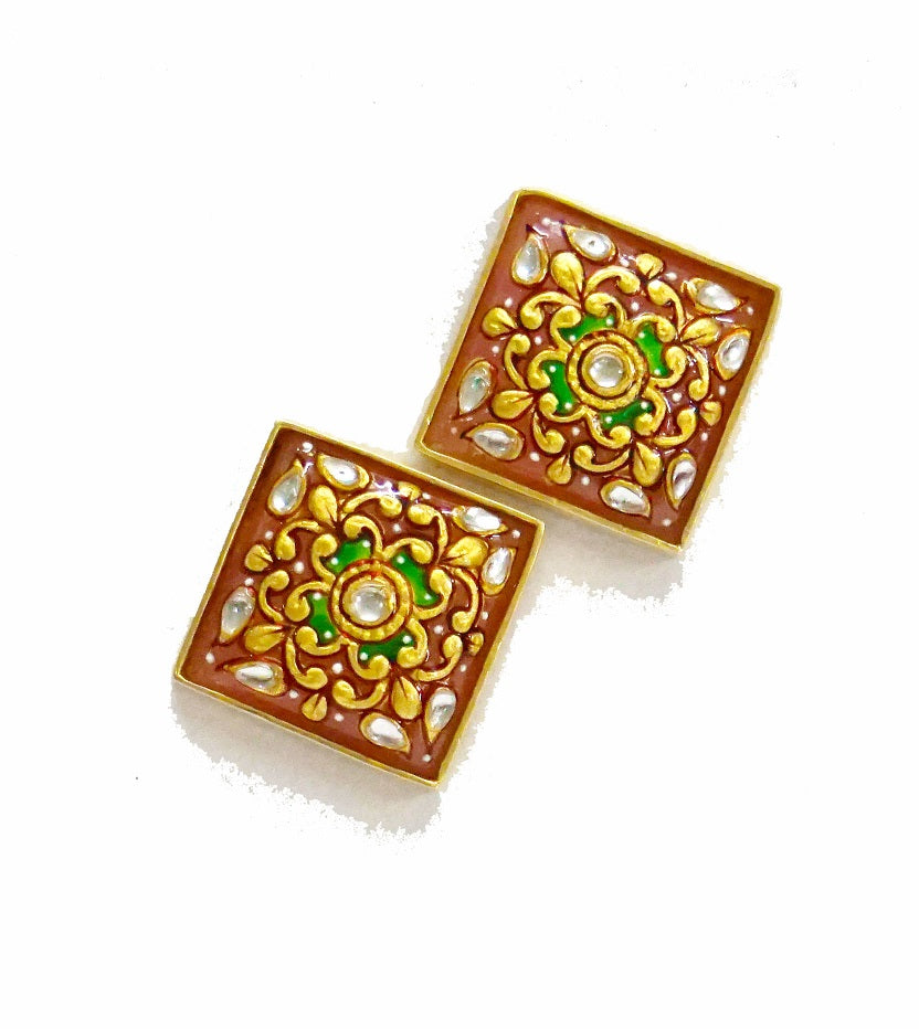 Pink Quartz Square Stud
