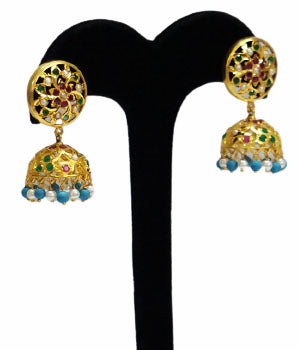 Aari Turquoise White Jhumka