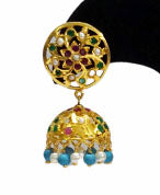 Aari Turquoise White Jhumka