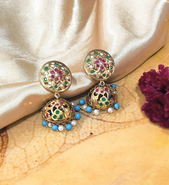Aari Turquoise White Jhumka