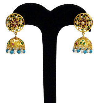 Aari Turquoise White Jhumka