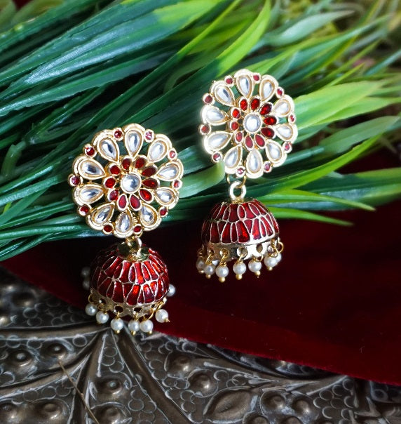 Alankar Red Meenakari Jhumki