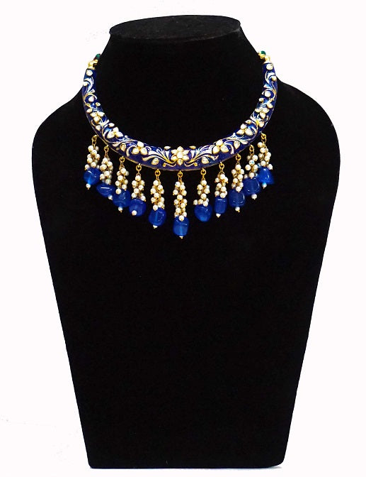 Blue Meenakari Hasli Necklace