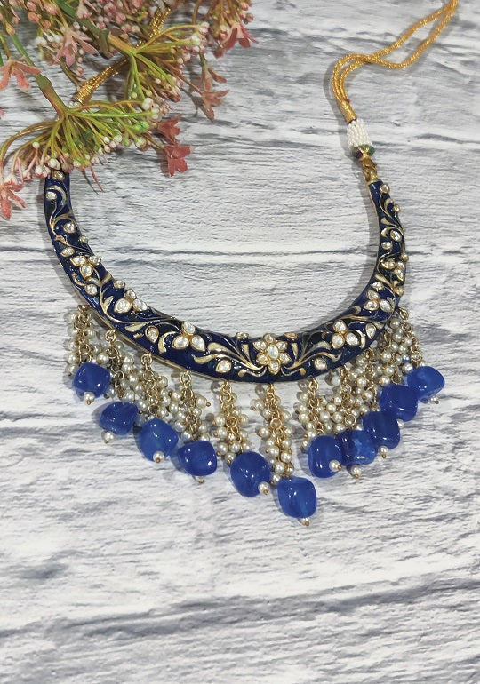 Blue Meenakari Hasli Necklace