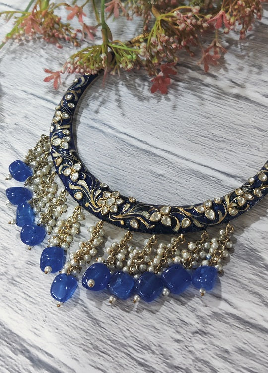 Blue Meenakari Hasli Necklace
