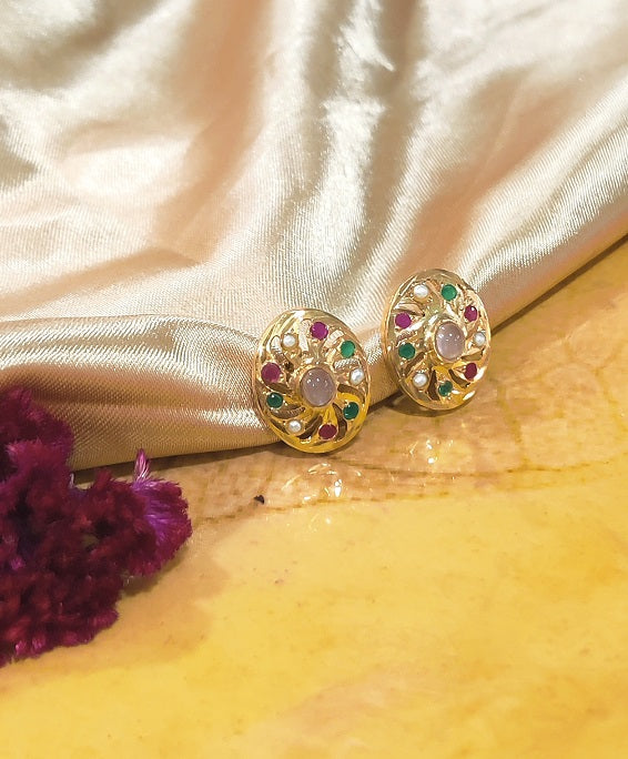 Aari Oval Pink Studs