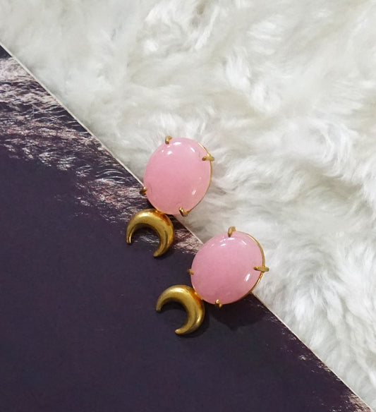 Rose Quartz Moon Stud