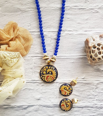 Blue Peacock Painted Necklace Set