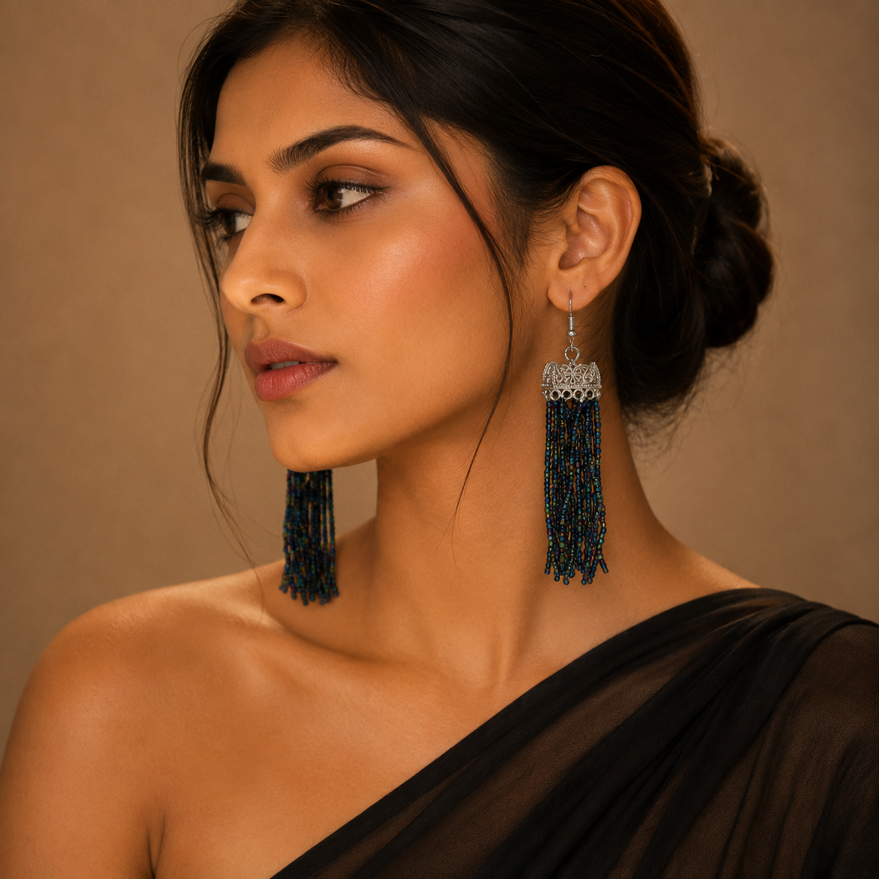 Black Party Bead Silver Box Jhumka