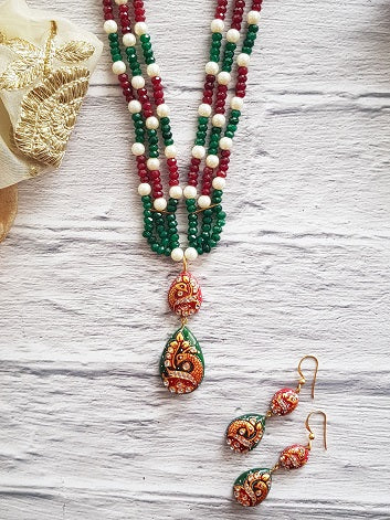Green & Red Onyx Necklace Set
