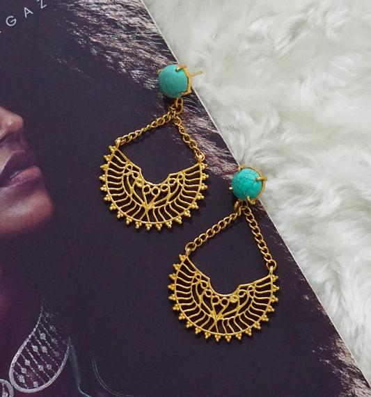 Turquoise Chandbali Dangler