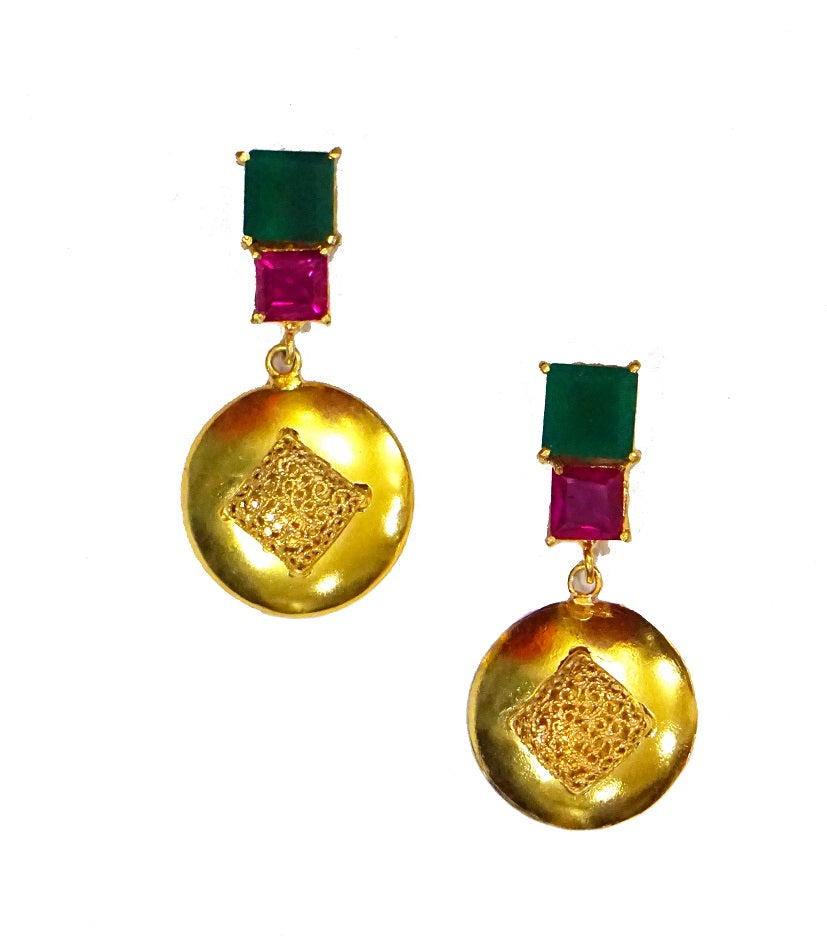 Green Red Filigree Dangler