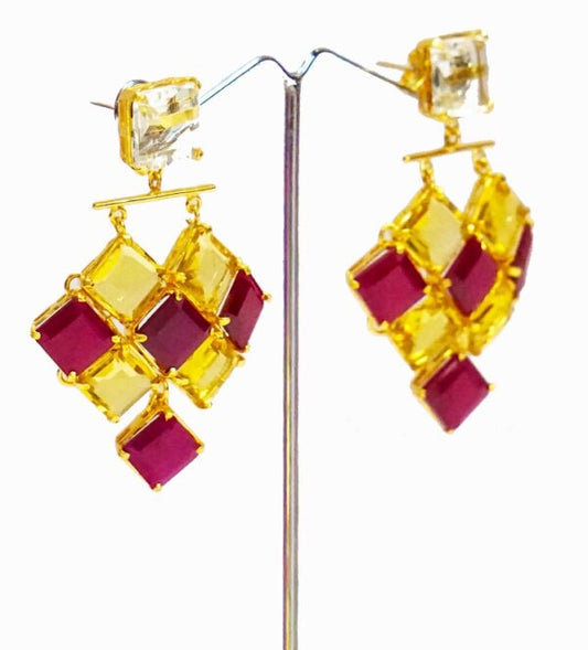 Citrine Ruby Square Dangler