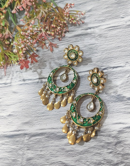 Green Meenakari Chandbali