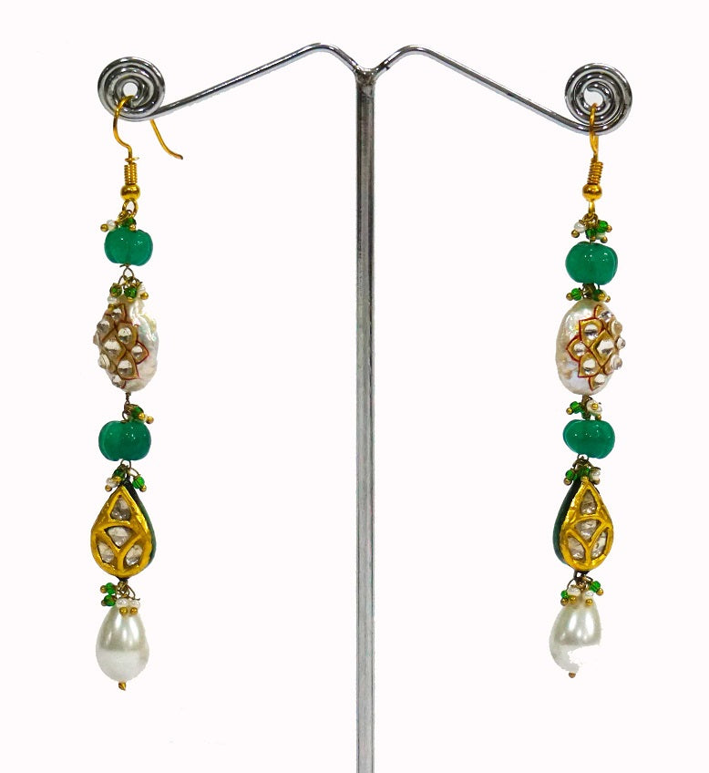 Green Pearl Drop Earrings