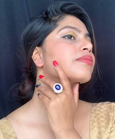 Blue Oval Princess Cocktail Ring