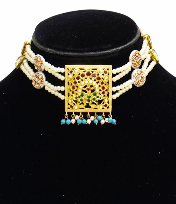 Aari Square Turquoise Designer Necklace Set